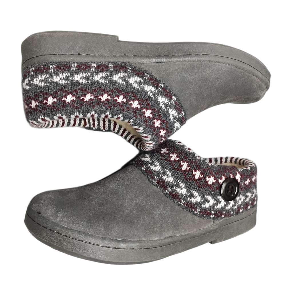 Clarks Supplier Slippers Womens Size 9M Gray Fair Isle Leather Comfort Slip On